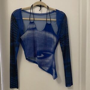 Y2K Blue Sheer Mesh Long Sleeve Women's Top (M)